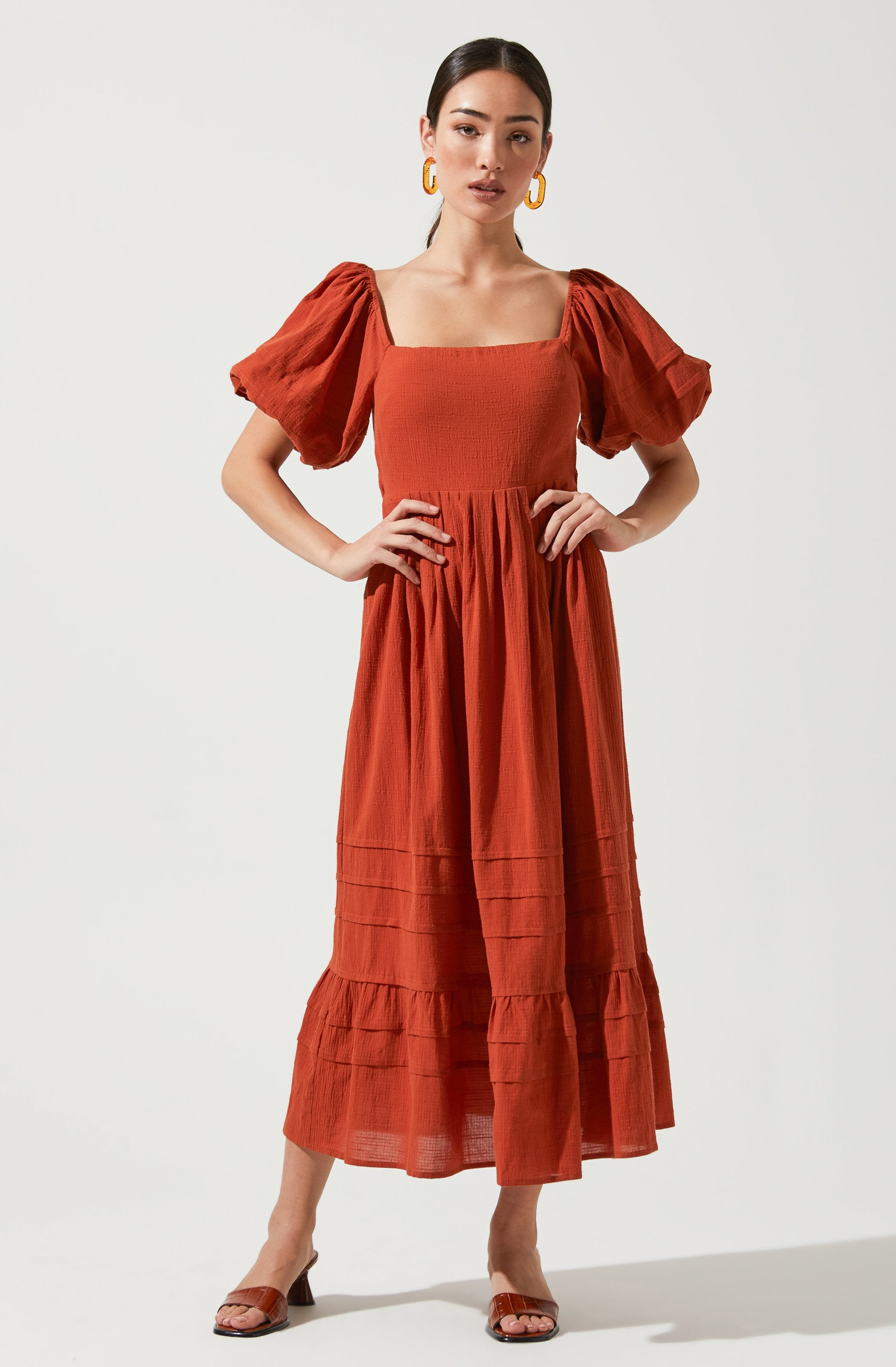 Arizona Puff Sleeve Cutout Midi Dress ...